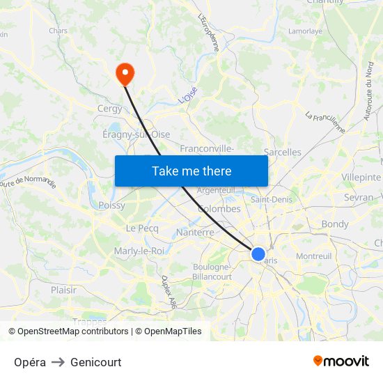 Opéra to Genicourt map