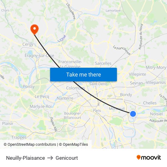 Neuilly-Plaisance to Genicourt map