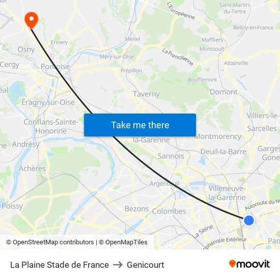 La Plaine Stade de France to Genicourt map