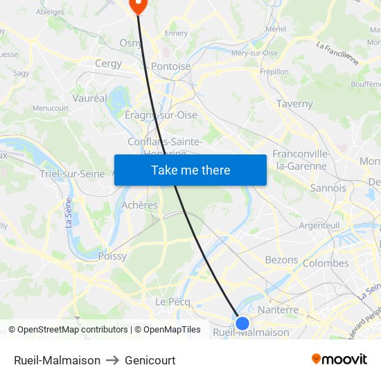 Rueil-Malmaison to Genicourt map