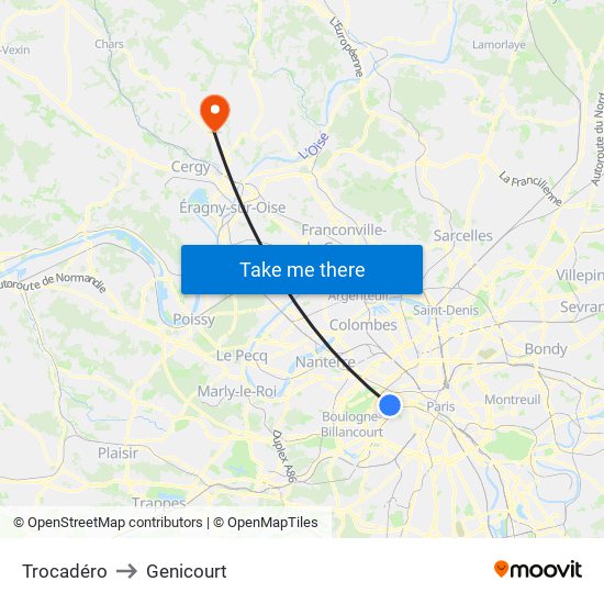 Trocadéro to Genicourt map