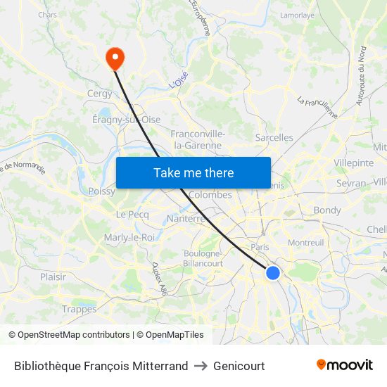 Bibliothèque François Mitterrand to Genicourt map