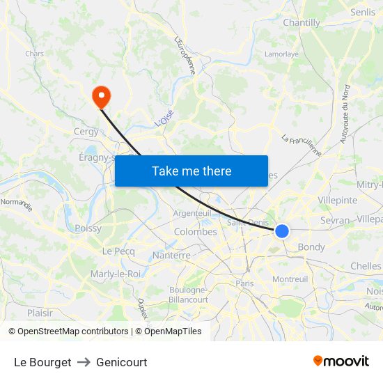 Le Bourget to Genicourt map