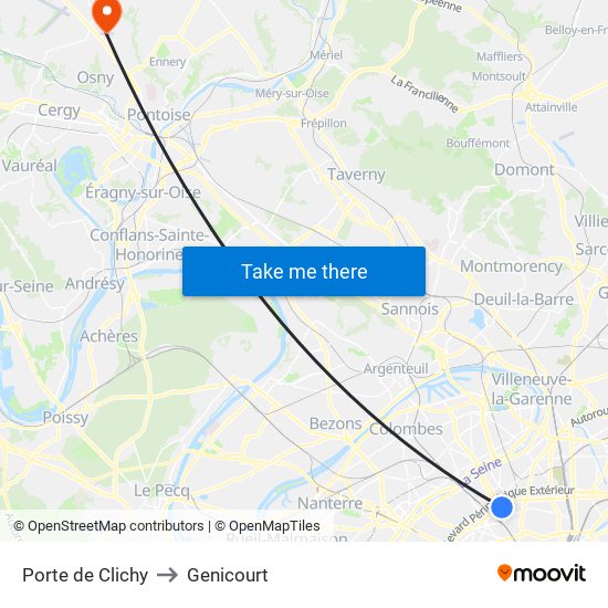Porte de Clichy to Genicourt map
