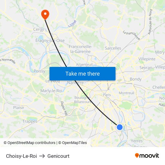 Choisy-Le-Roi to Genicourt map