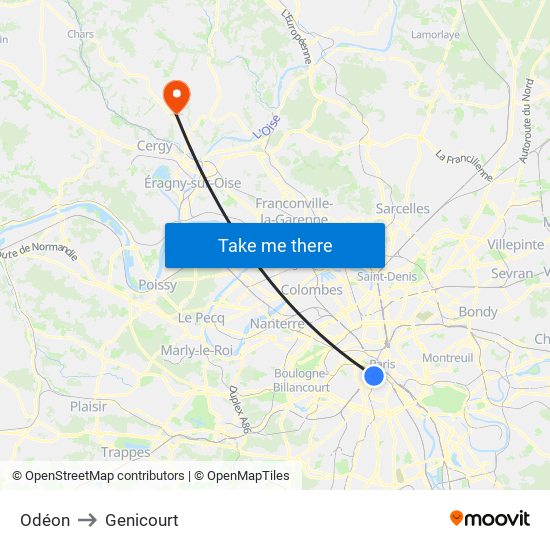 Odéon to Genicourt map