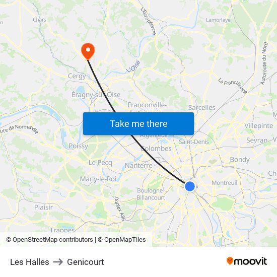Les Halles to Genicourt map