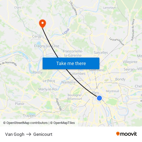 Van Gogh to Genicourt map
