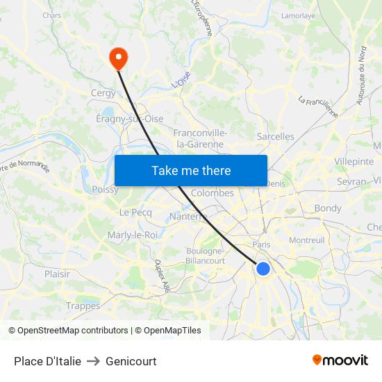 Place D'Italie to Genicourt map