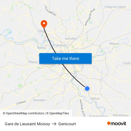 Gare de Lieusaint Moissy to Genicourt map