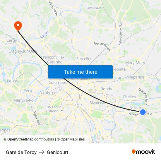 Gare de Torcy to Genicourt map