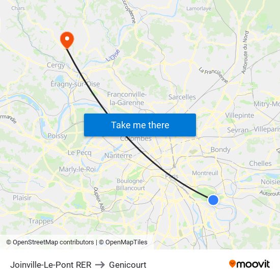 Joinville-Le-Pont RER to Genicourt map