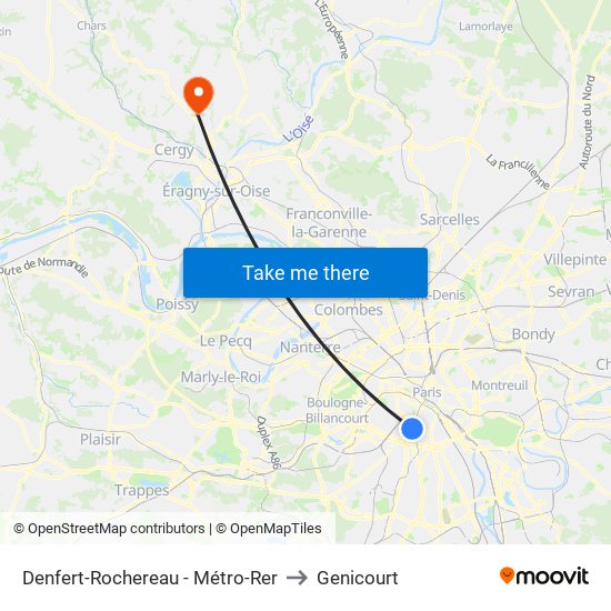 Denfert-Rochereau - Métro-Rer to Genicourt map
