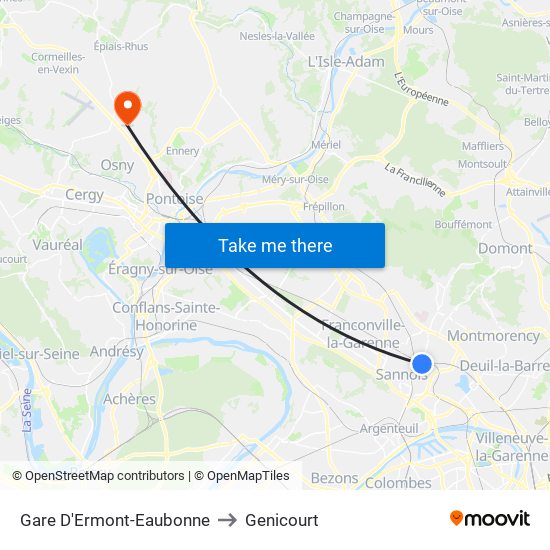 Gare D'Ermont-Eaubonne to Genicourt map