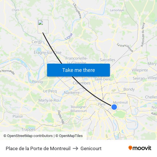 Place de la Porte de Montreuil to Genicourt map