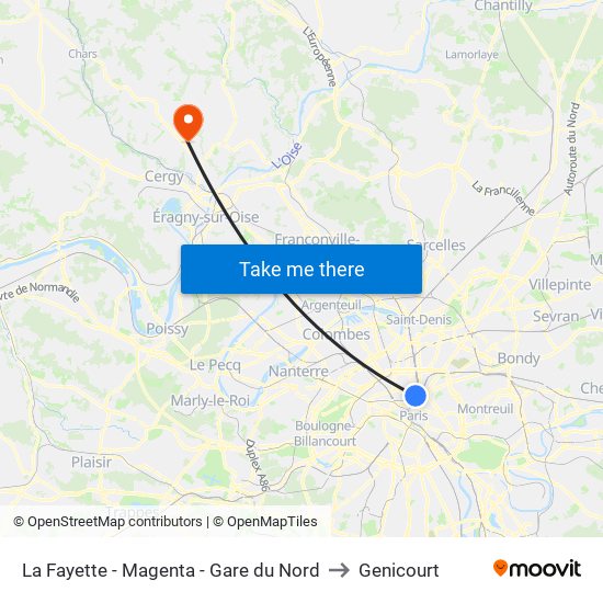 La Fayette - Magenta - Gare du Nord to Genicourt map