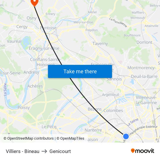 Villiers - Bineau to Genicourt map