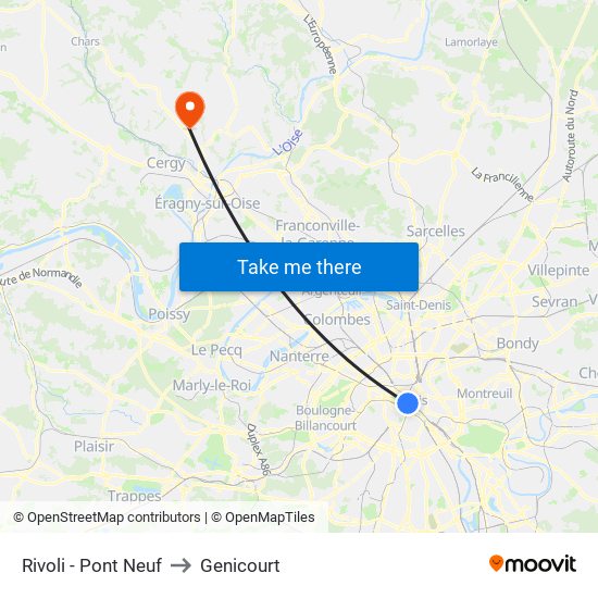 Rivoli - Pont Neuf to Genicourt map