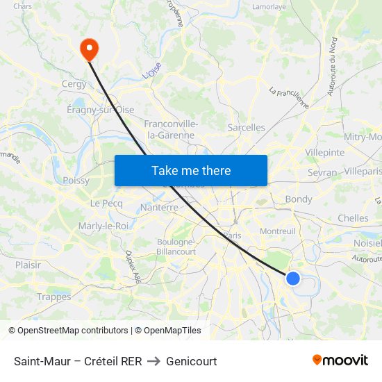 Saint-Maur – Créteil RER to Genicourt map