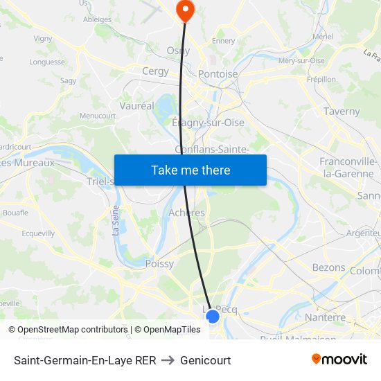 Saint-Germain-En-Laye RER to Genicourt map