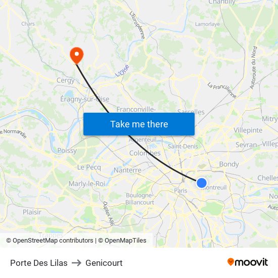 Porte Des Lilas to Genicourt map