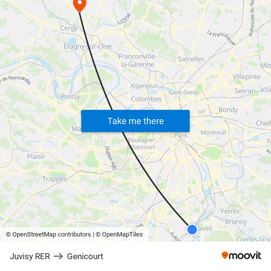 Juvisy RER to Genicourt map