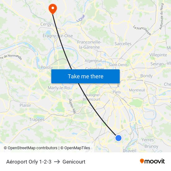 Aéroport Orly 1-2-3 to Genicourt map