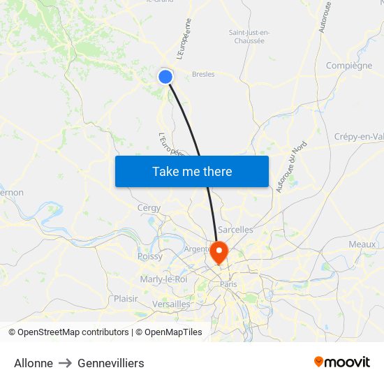 Allonne to Gennevilliers map