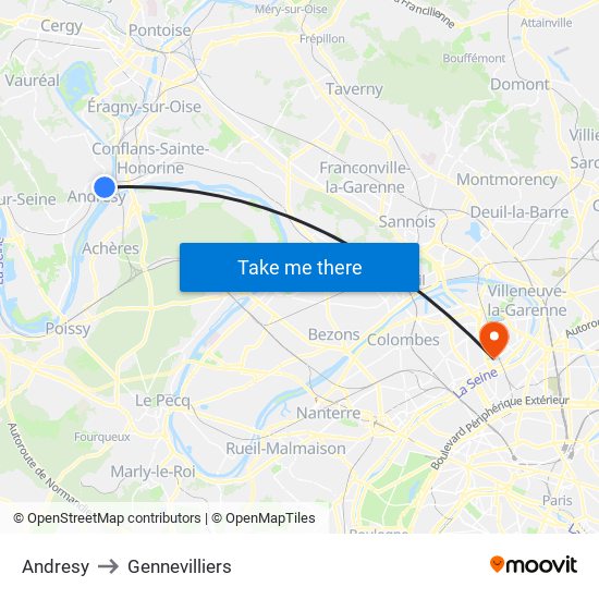 Andresy to Gennevilliers map