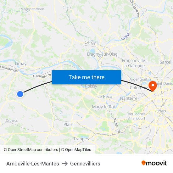 Arnouville-Les-Mantes to Gennevilliers map