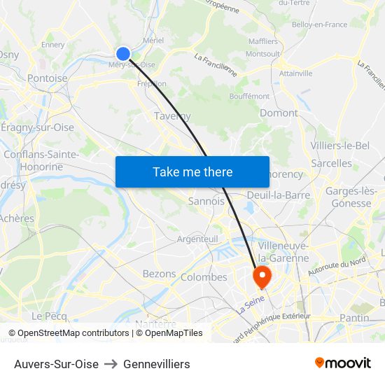 Auvers-Sur-Oise to Gennevilliers map