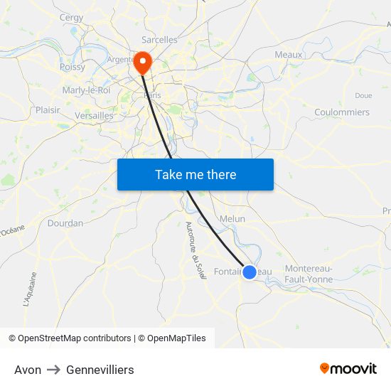 Avon to Gennevilliers map