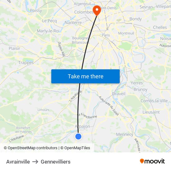Avrainville to Gennevilliers map