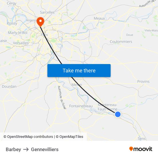 Barbey to Gennevilliers map