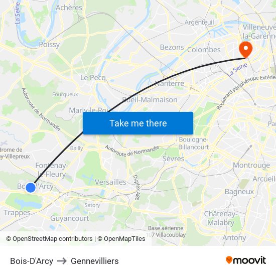 Bois-D'Arcy to Gennevilliers map