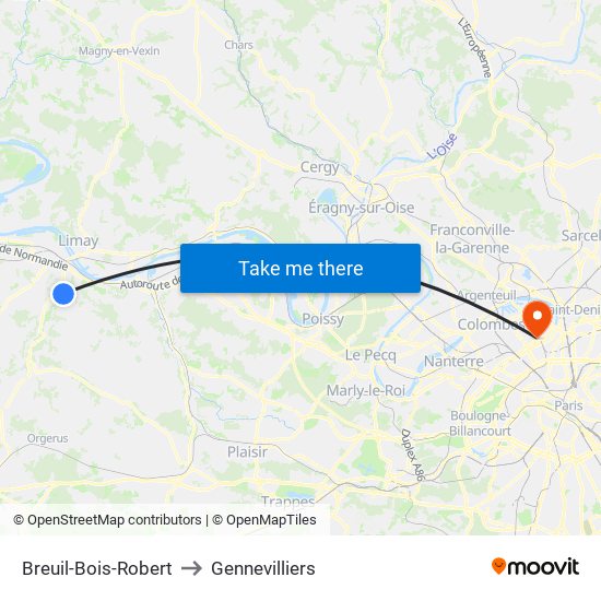 Breuil-Bois-Robert to Gennevilliers map