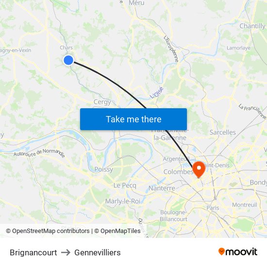 Brignancourt to Gennevilliers map