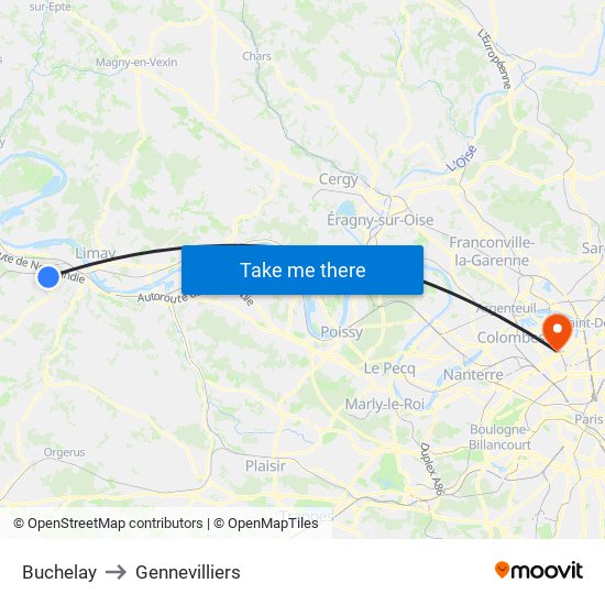 Buchelay to Gennevilliers map