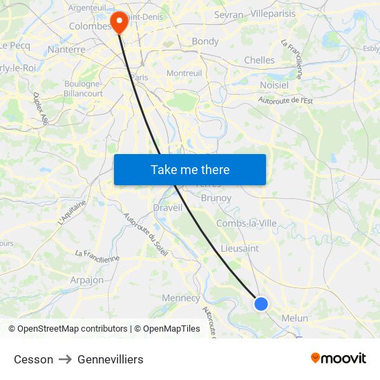 Cesson to Gennevilliers map