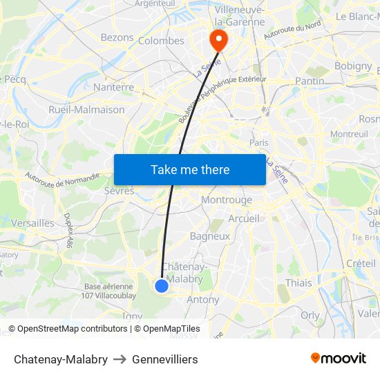 Chatenay-Malabry to Gennevilliers map