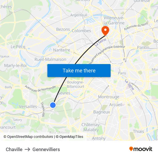 Chaville to Gennevilliers map