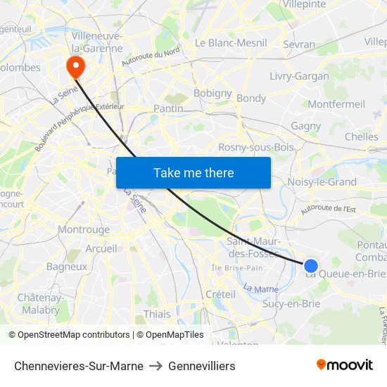 Chennevieres-Sur-Marne to Gennevilliers map