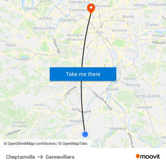 Cheptainville to Gennevilliers map