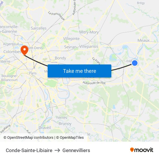 Conde-Sainte-Libiaire to Gennevilliers map