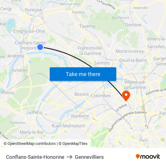 Conflans-Sainte-Honorine to Gennevilliers map