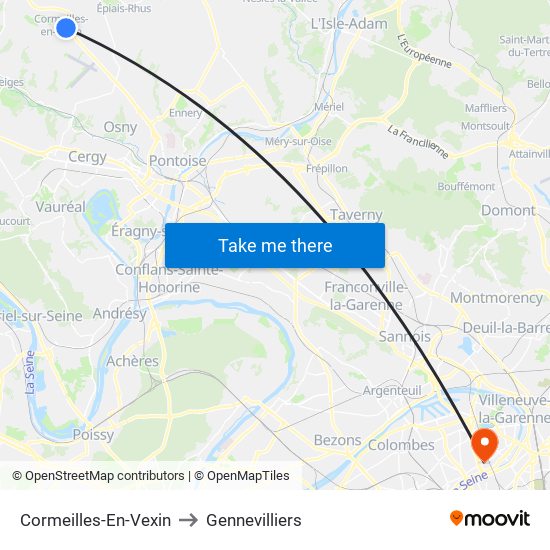 Cormeilles-En-Vexin to Gennevilliers map