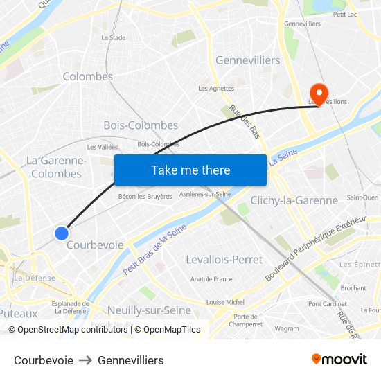 Courbevoie to Gennevilliers map