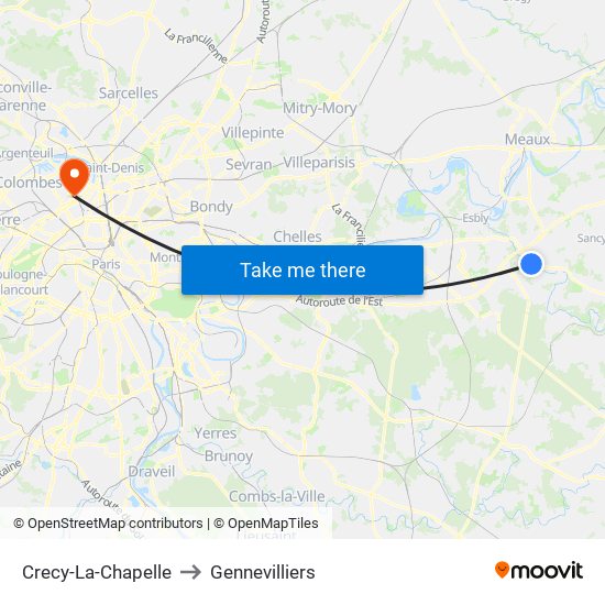 Crecy-La-Chapelle to Gennevilliers map