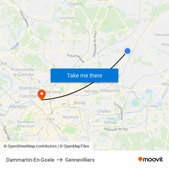 Dammartin-En-Goele to Gennevilliers map