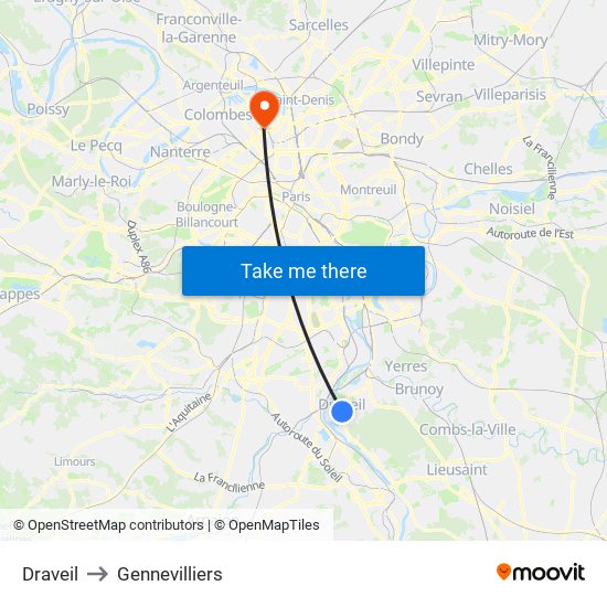 Draveil to Gennevilliers map